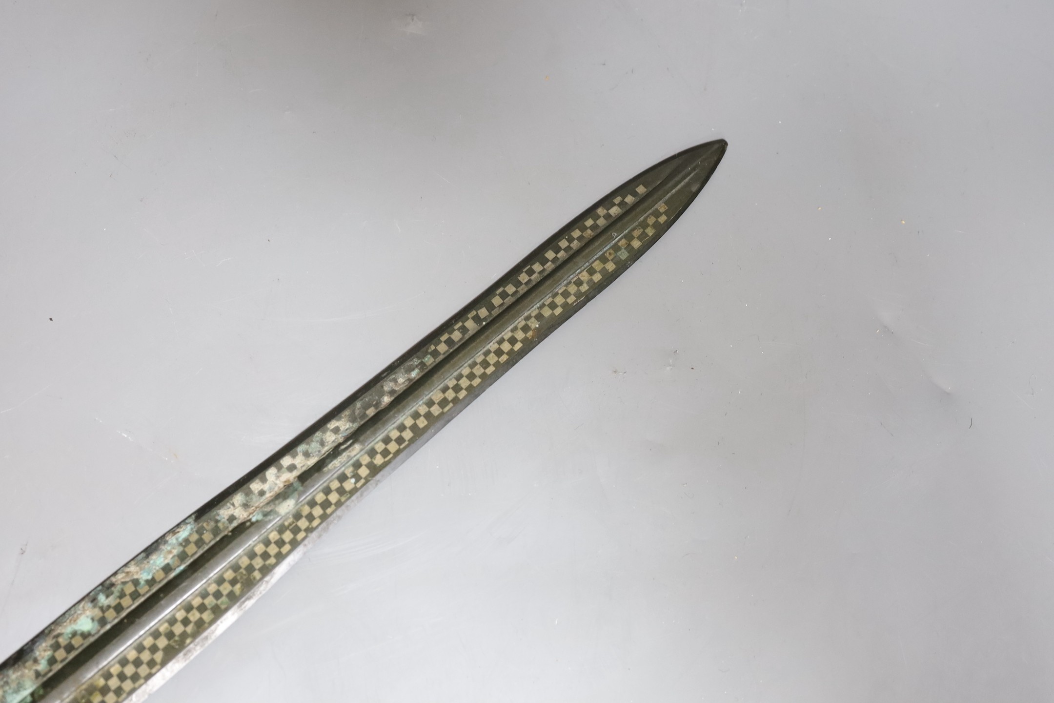 A Chinese inlaid bronze sword blade in Han-style, 52cm